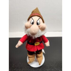 Disney Grumpy Seven Dwarfs Plush Doll 9" Red Outfit Brown Hat White Beard